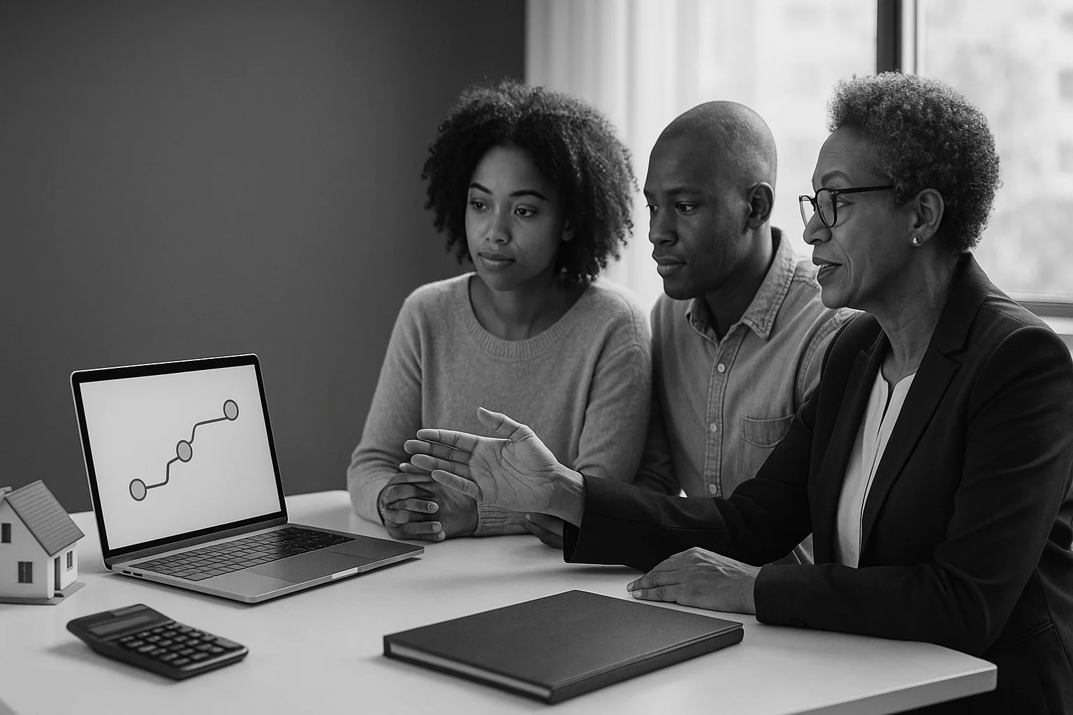 Conveyancing attorney reviewing a property transfer with clients